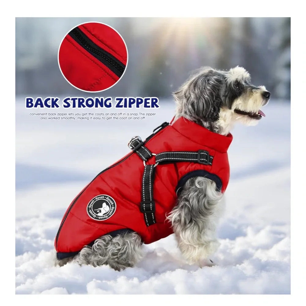 New Gyuch Winter Red Dog jacket with harness winter waterproof size small - Picture 8 of 12